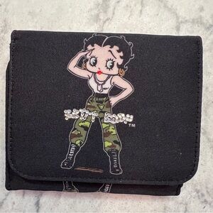 Betty Boop Wears Camouflage & Dog Tags Wallet Trifold Zippered Coin Purse